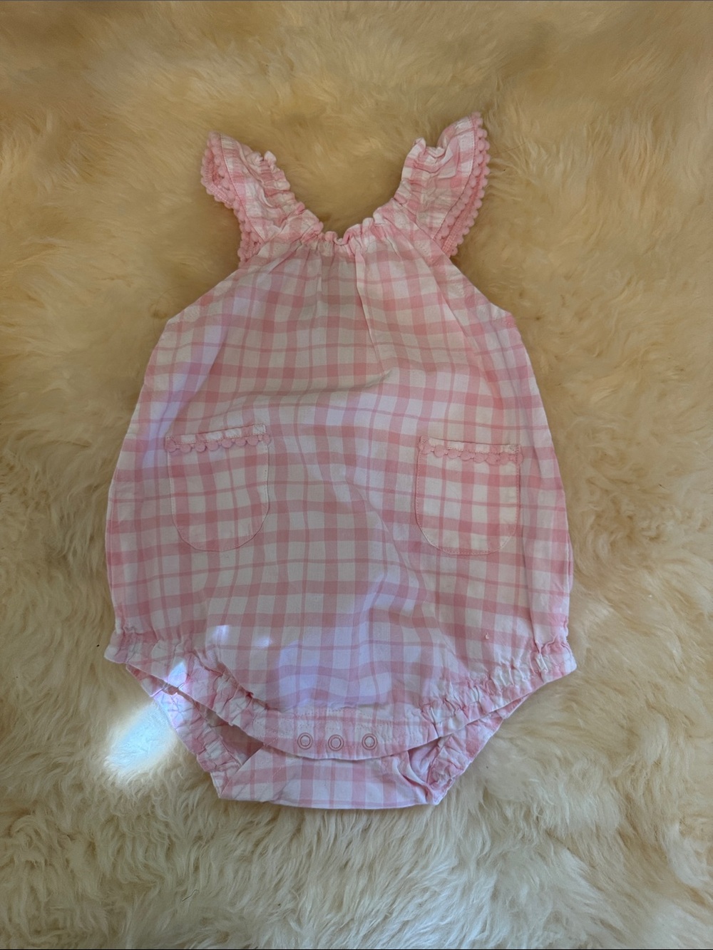 Pink Gingham Baby Romper with Ruffle Straps